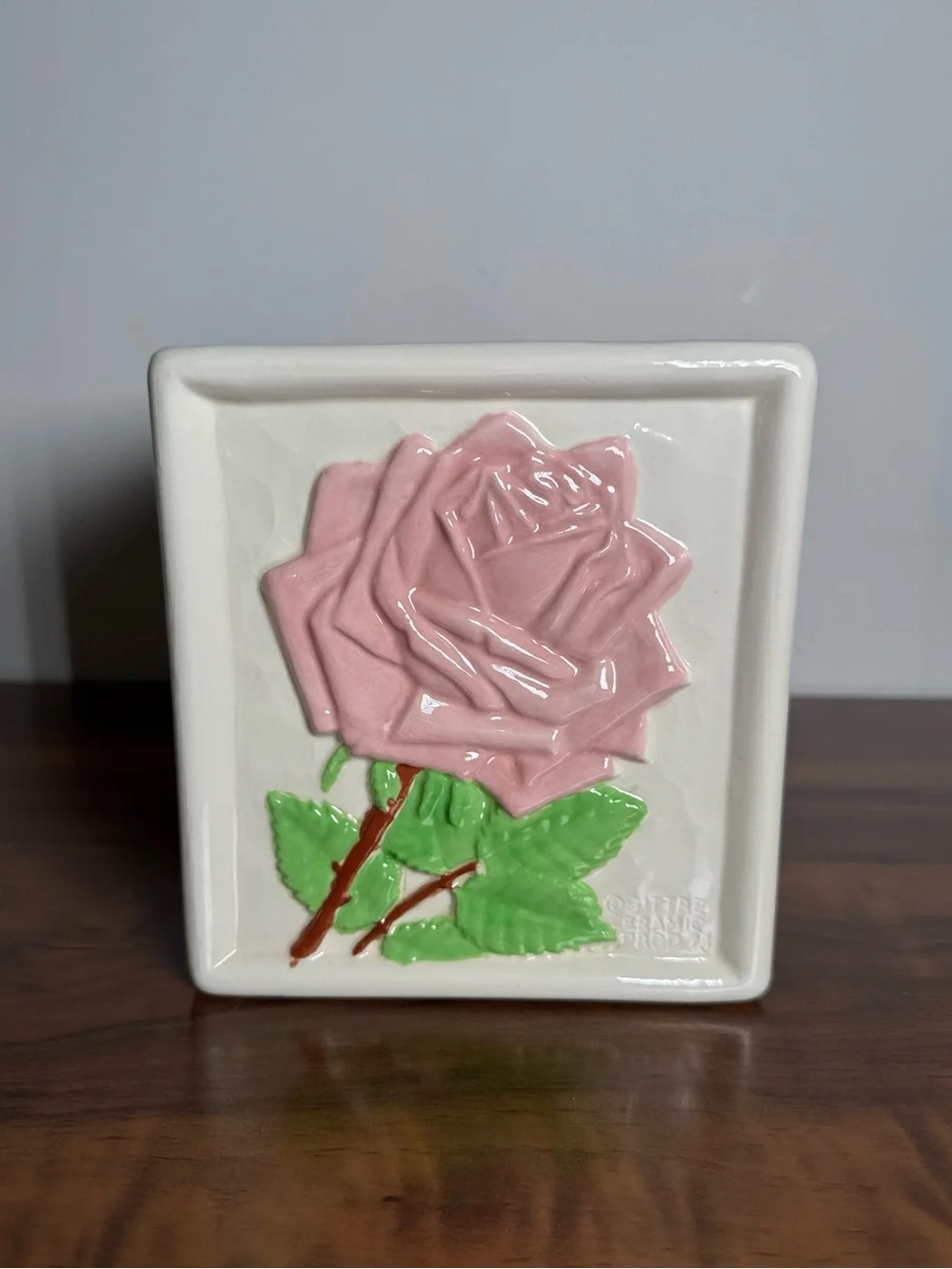 Vintage 1978 Sitter Ceramic Rose Tissue Box Cover Pink Floral